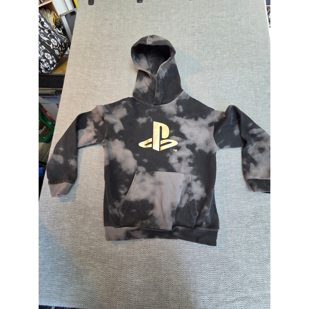 H&M PlayStation PS5 Hoodie Kids 12-14 Black Gray Acid Wash Long Sleeve Hooded